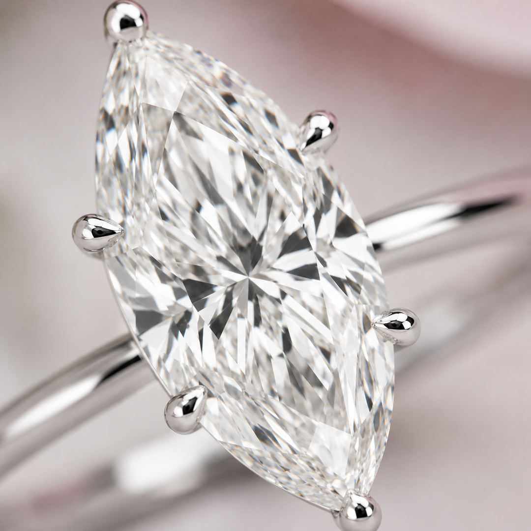 Hidden Halo Marquise Engagement Ring in 925 Sterling Silver