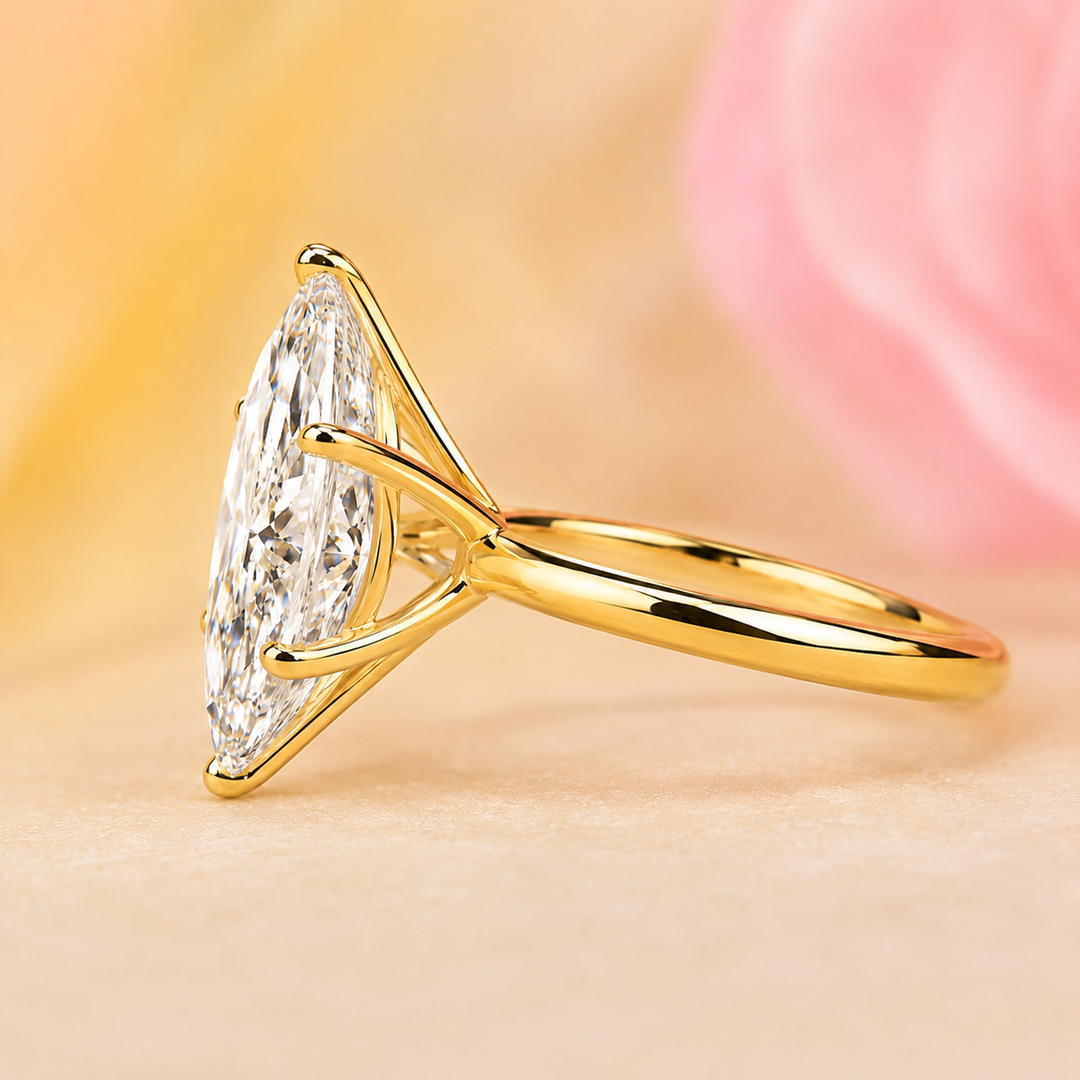 Hidden Halo Marquise Engagement Ring in Yellow Gold