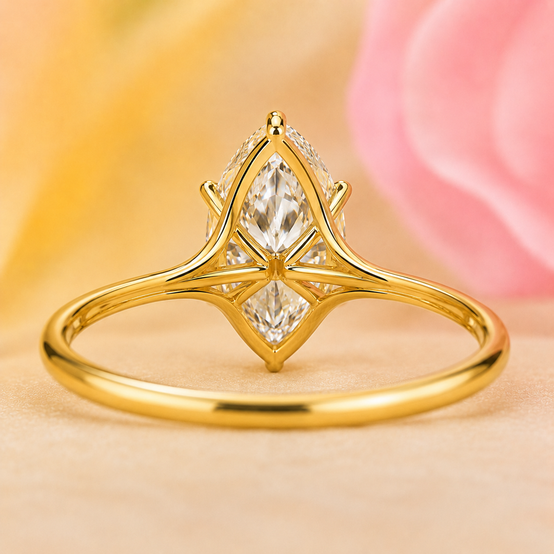 Hidden Halo Marquise Engagement Ring in Yellow Gold