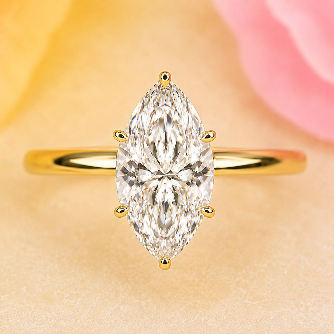 Hidden Halo Marquise Engagement Ring in Yellow Gold