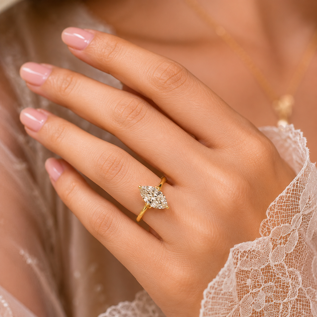 Hidden Halo Marquise Engagement Ring in Yellow Gold