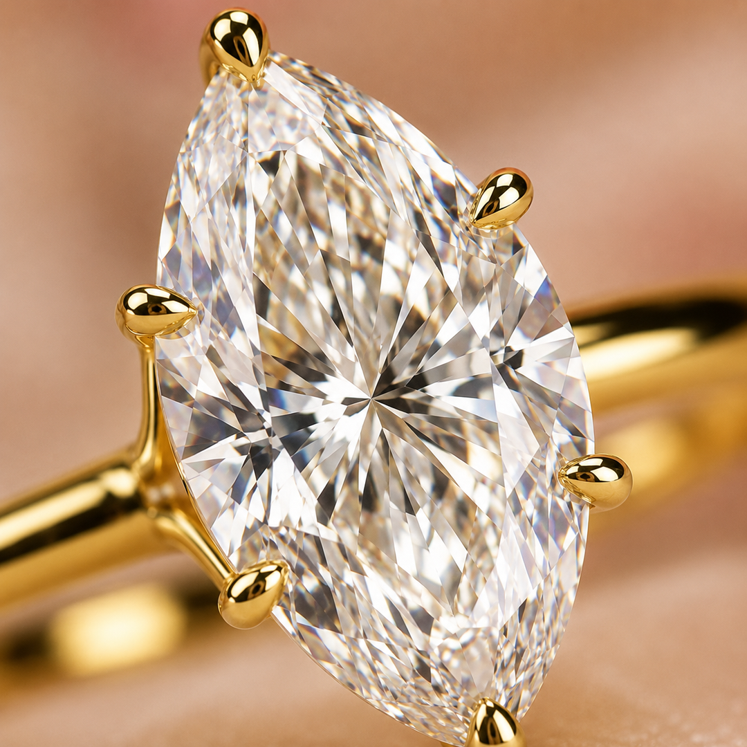 Hidden Halo Marquise Engagement Ring in Yellow Gold