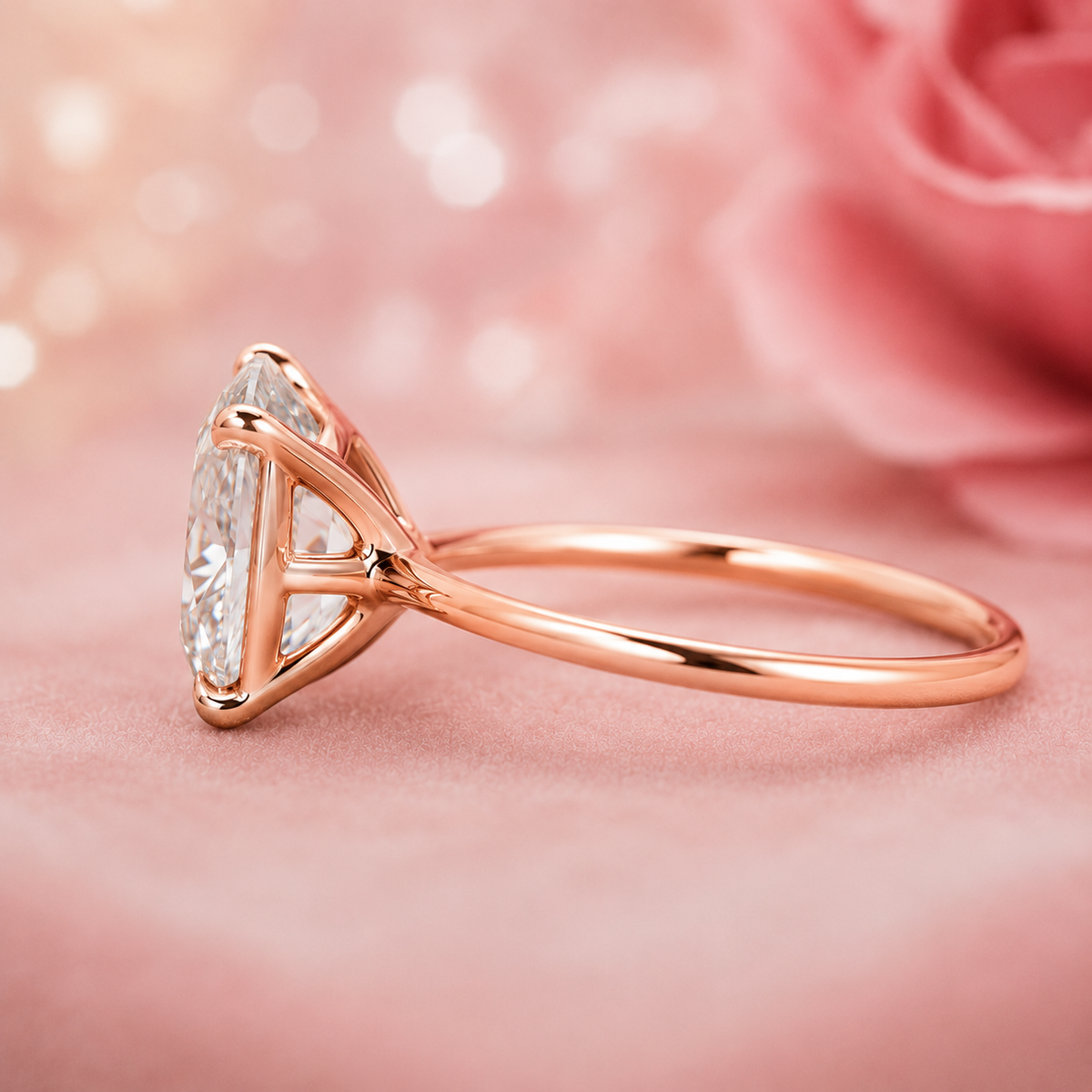 Hidden halo oval engagement ring in rose gold