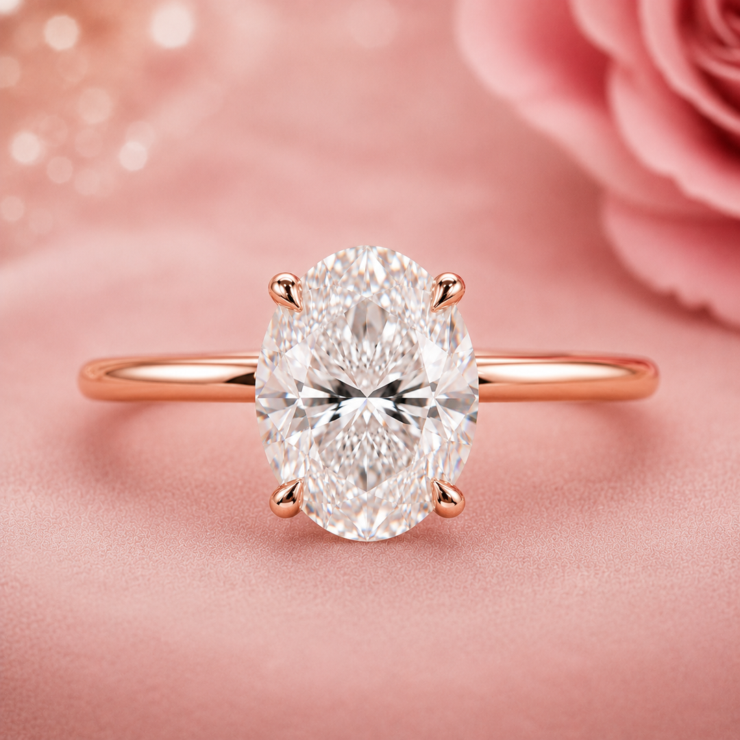 Hidden Halo Oval Engagement Ring in Rose Gold