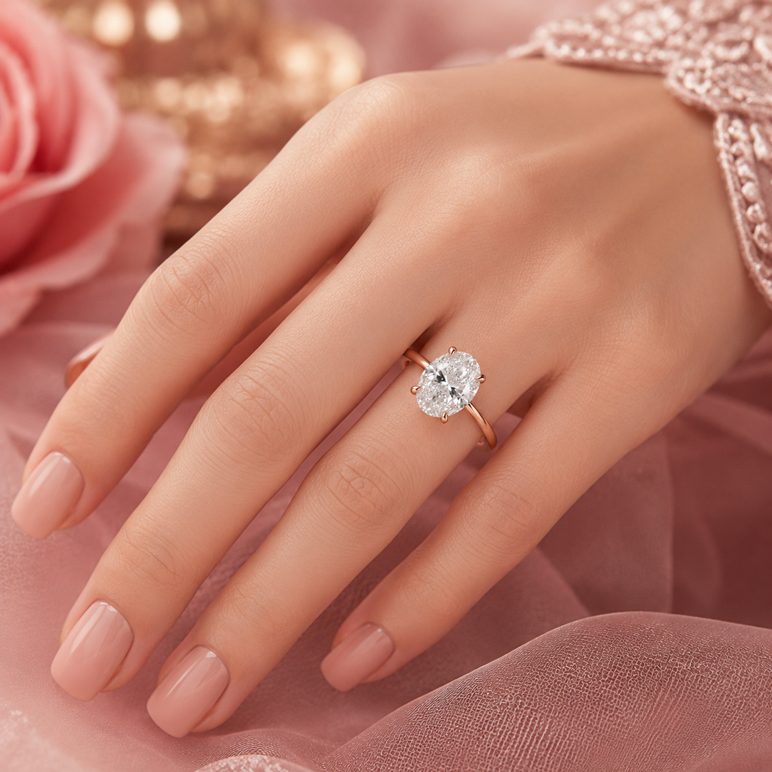 Hidden Halo Oval Engagement Ring in Rose Gold