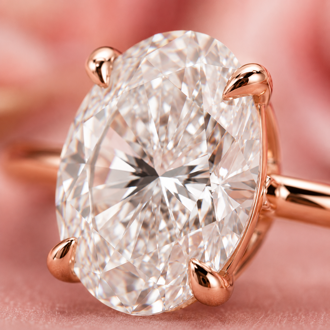 Hidden Halo Oval Engagement Ring in Rose Gold