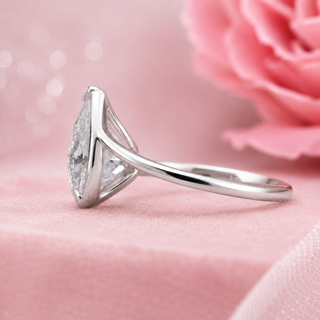 Hidden Halo Oval Engagement Ring in 925 Sterling Silver