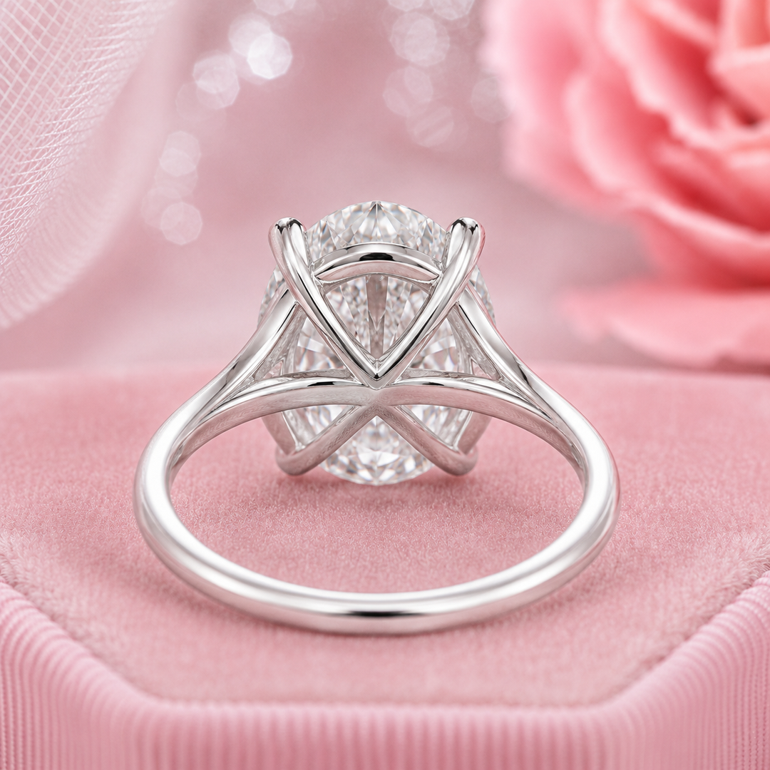 Hidden Halo Oval Engagement Ring in 925 Sterling Silver