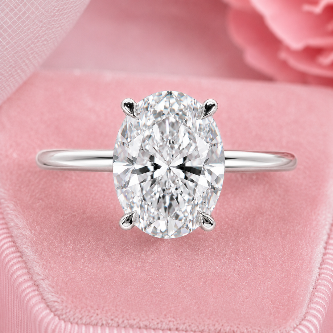 Hidden Halo Oval Engagement Ring in 925 Sterling Silver