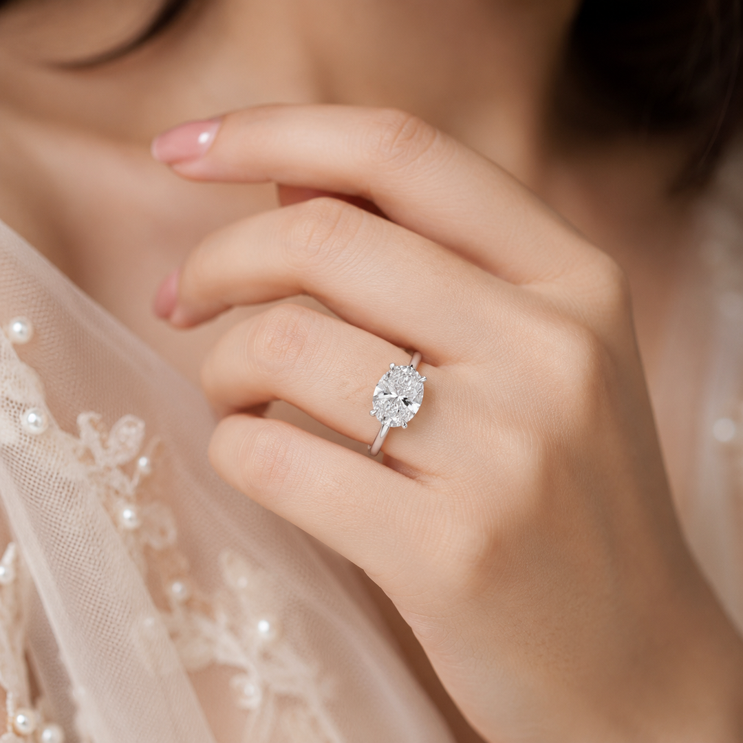 Hidden Halo Oval Engagement Ring in 925 Sterling Silver