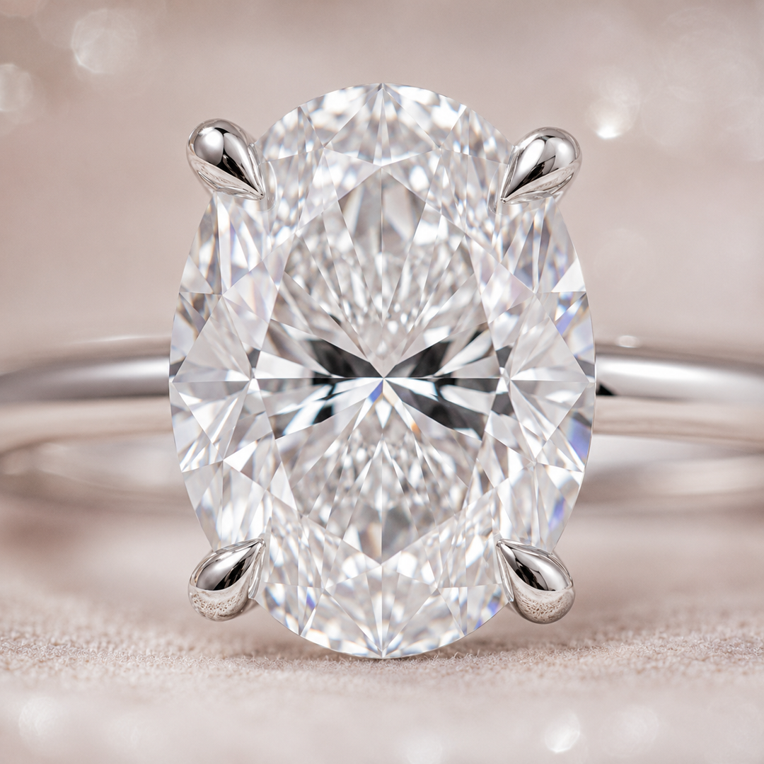 Hidden Halo Oval Engagement Ring in White Gold
