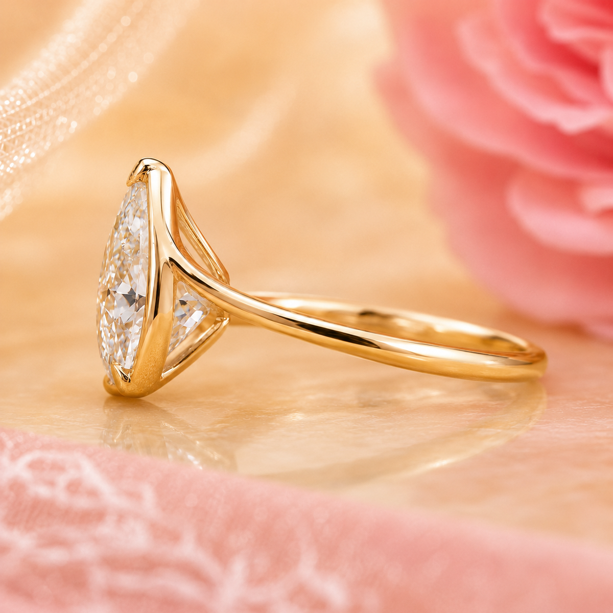 Hidden halo oval engagement ring in yellow gold