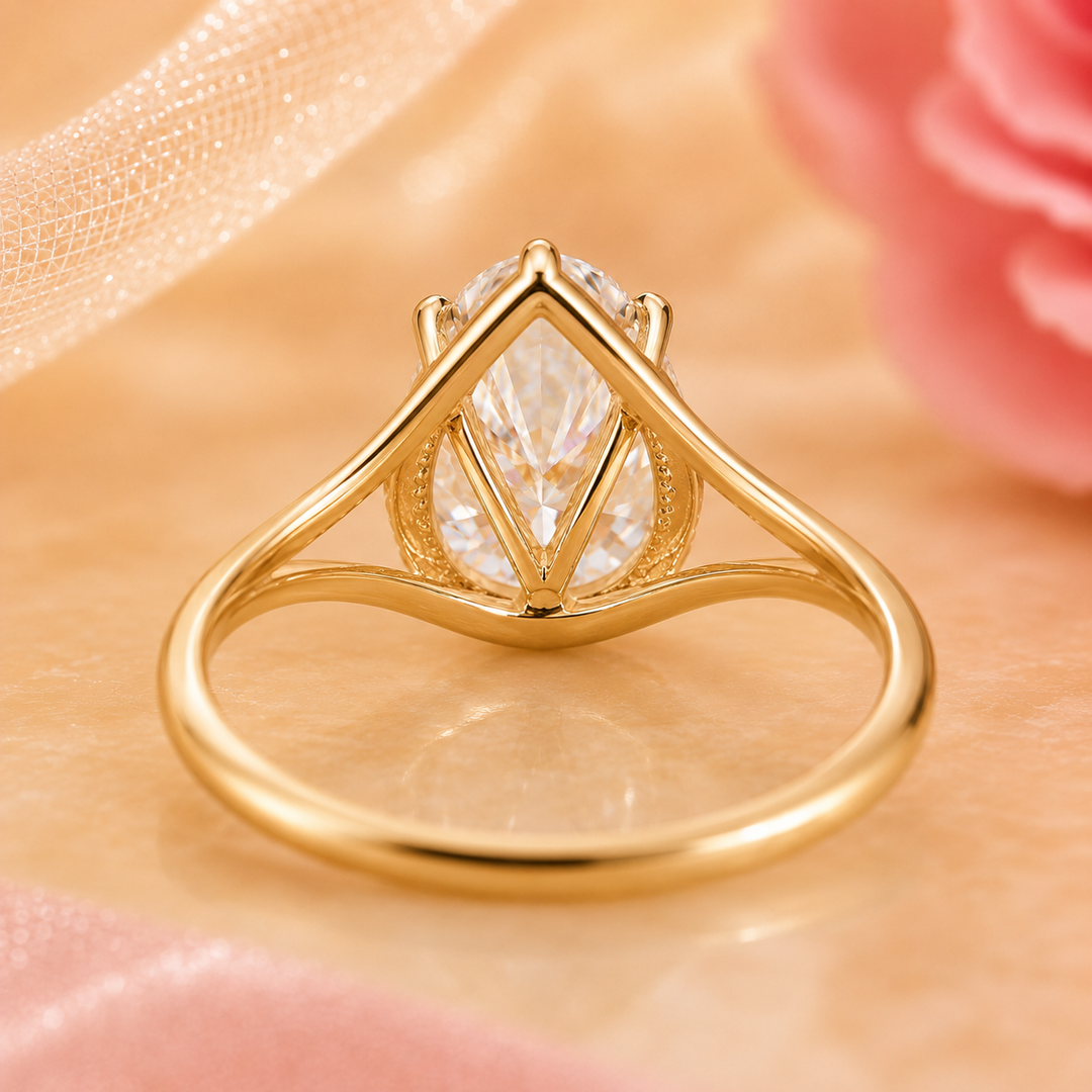 Hidden Halo Oval Engagement Ring in Yellow Gold
