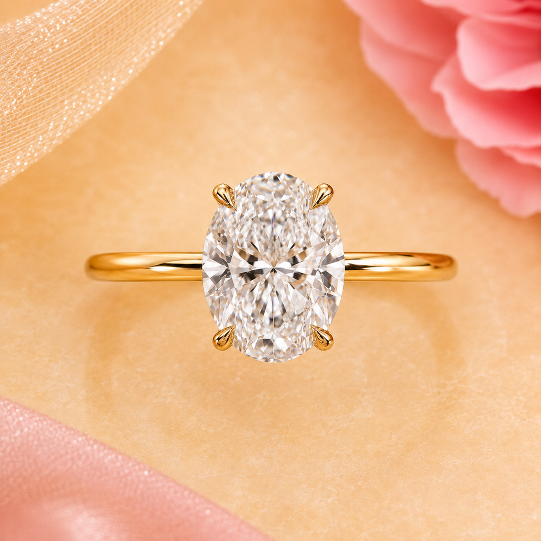 Hidden Halo Oval Engagement Ring in Yellow Gold