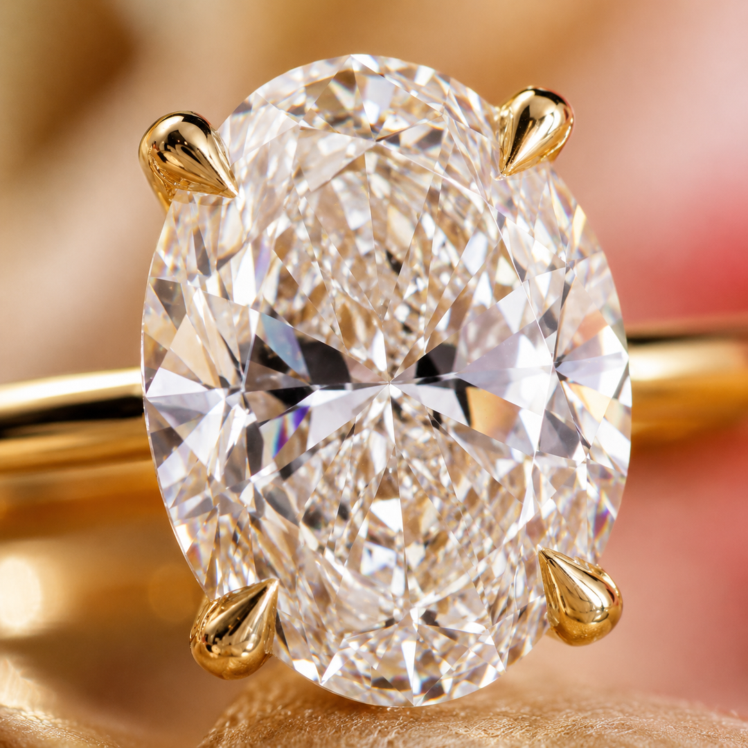 Hidden Halo Oval Engagement Ring in Yellow Gold