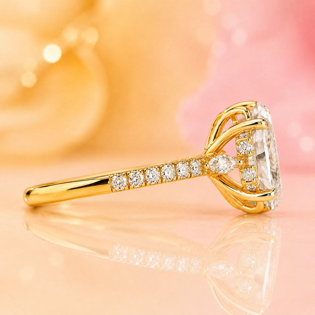 Marquise Cut Diamond Ring in Muse Setting in Yellow Gold