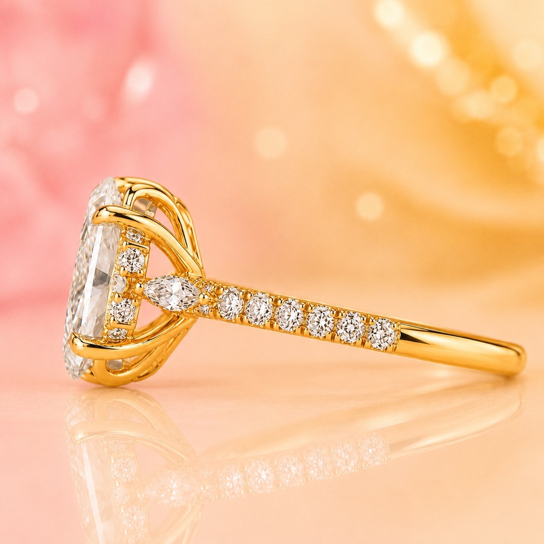 Marquise Cut Diamond Ring in Muse Setting in Yellow Gold