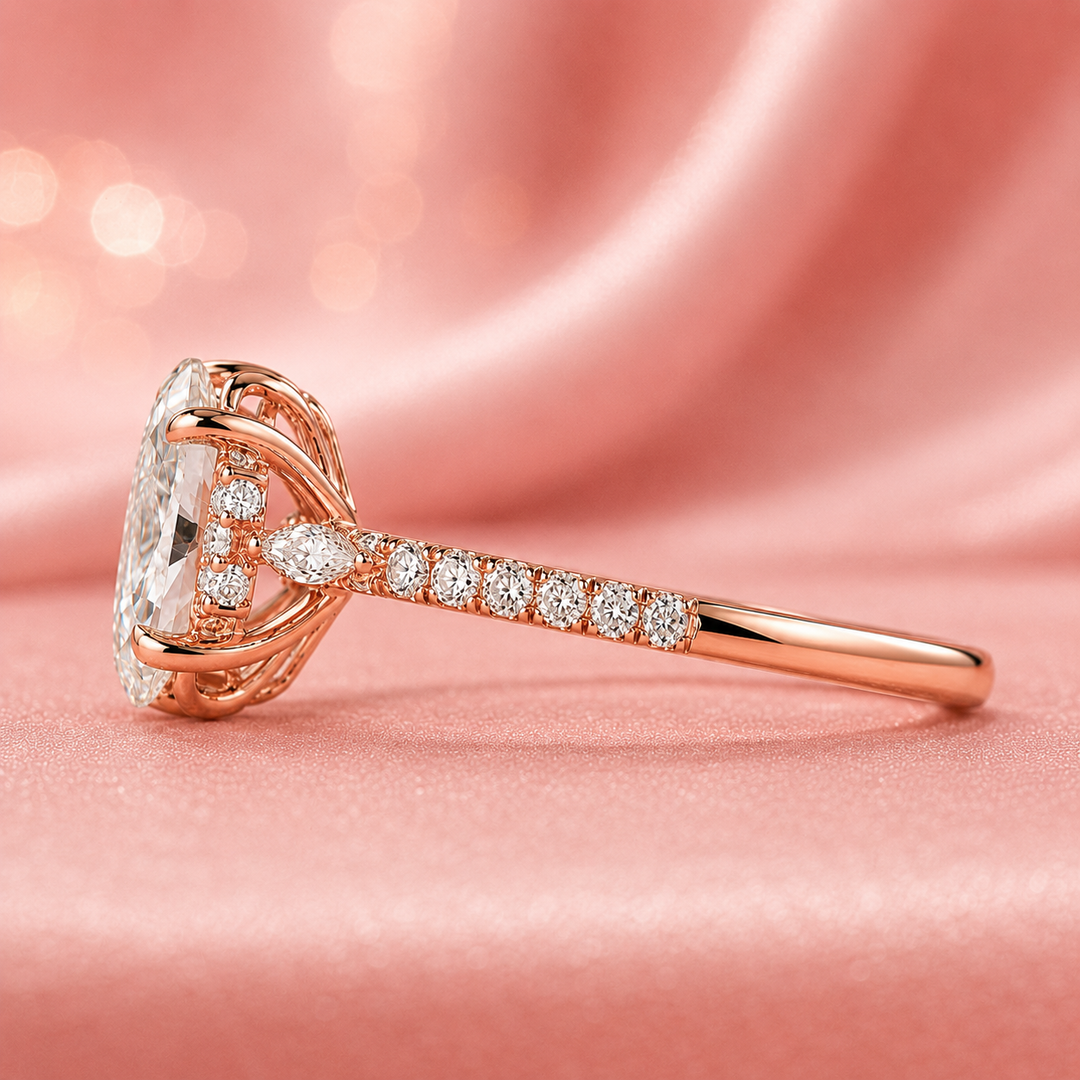 Marquise Cut Diamond Ring in Muse Setting in Rose Gold