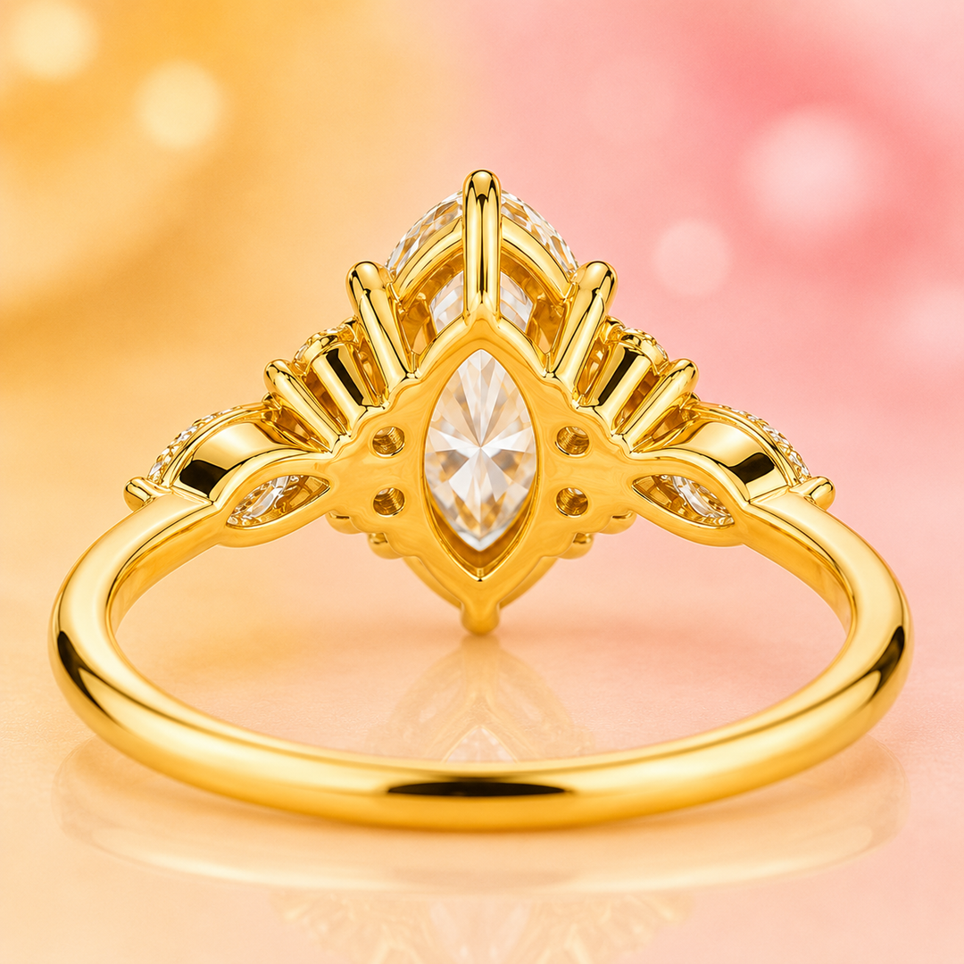 Marquise Cut Diamond Ring in Muse Setting in Yellow Gold