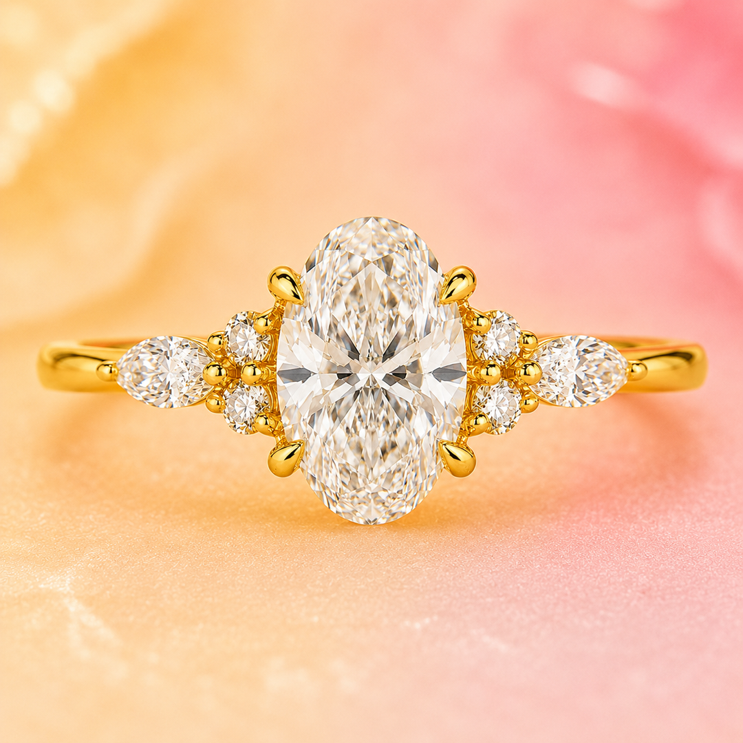 Marquise Cut Diamond Ring in Muse Setting in Yellow Gold