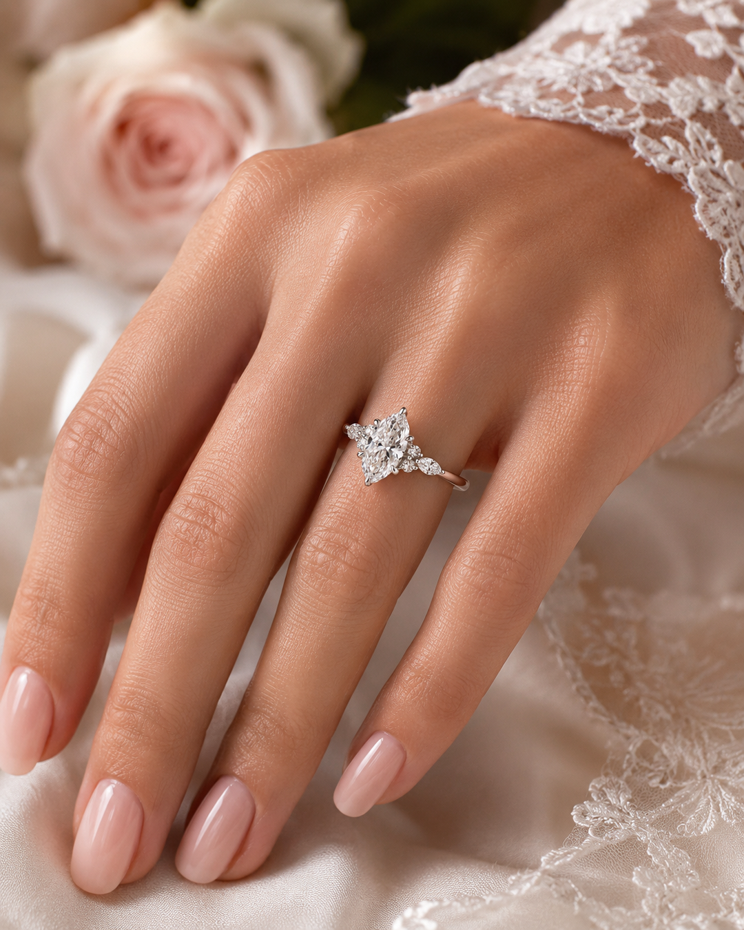 Marquise Cut Diamond Ring in Muse Setting in White Gold