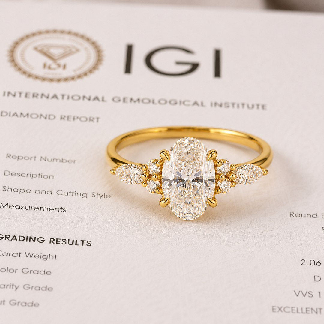 Marquise Cut Diamond Ring in Muse Setting in Yellow Gold