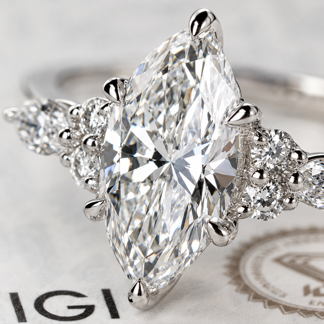 Marquise Cut Diamond Ring in Muse Setting in White Gold