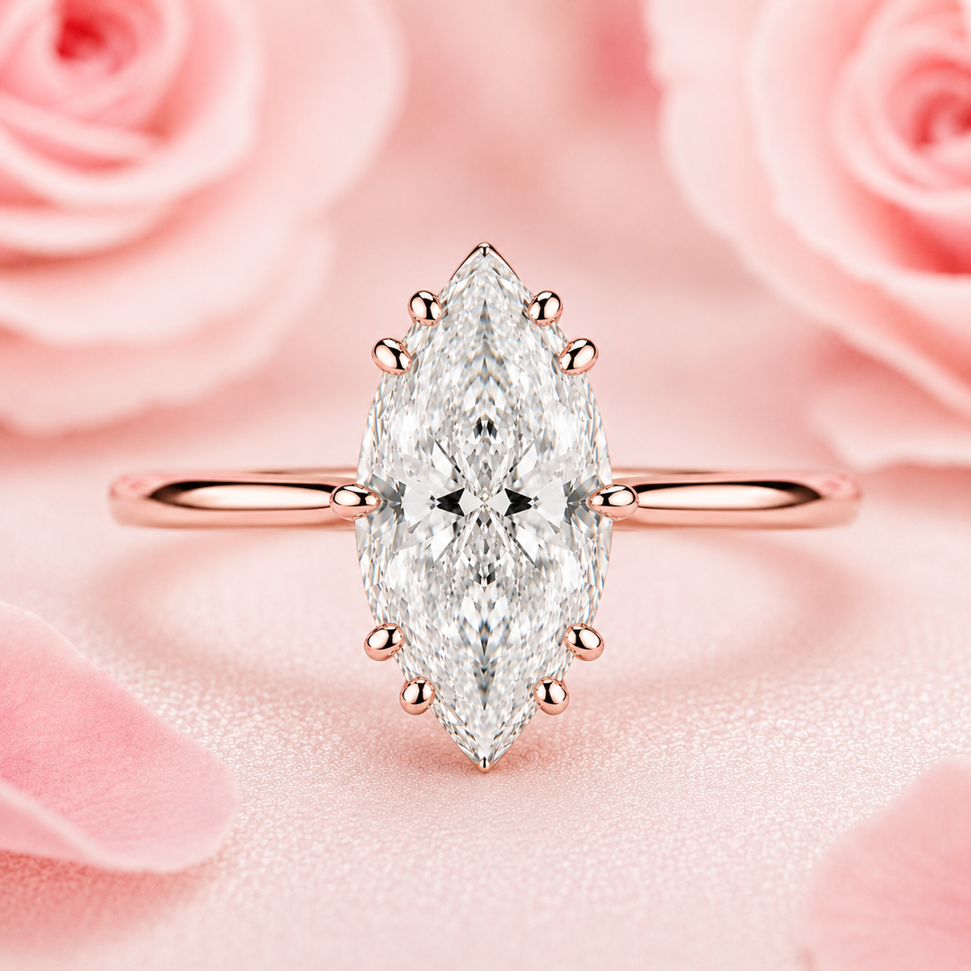 Marquise Solitaire Diamond Ring in Rose Gold