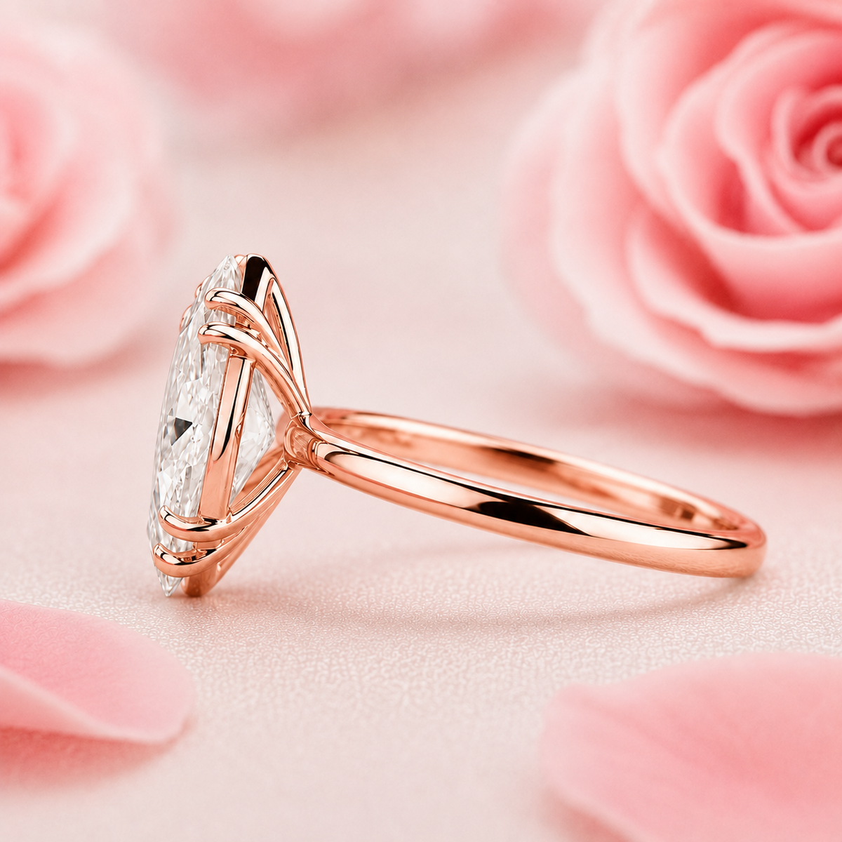 Marquise solitaire diamond ring in rose gold