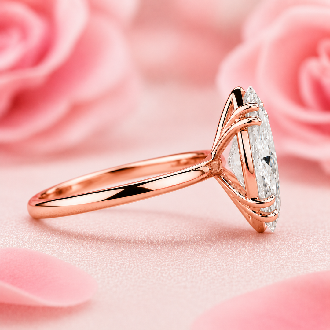 Marquise Solitaire Diamond Ring in Rose Gold