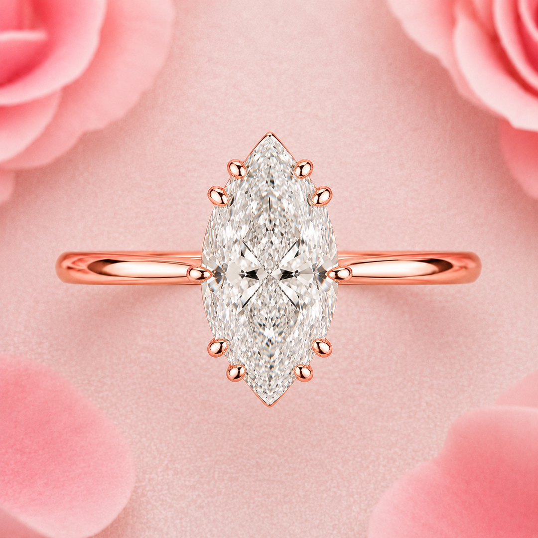 Marquise Solitaire Diamond Ring in Rose Gold