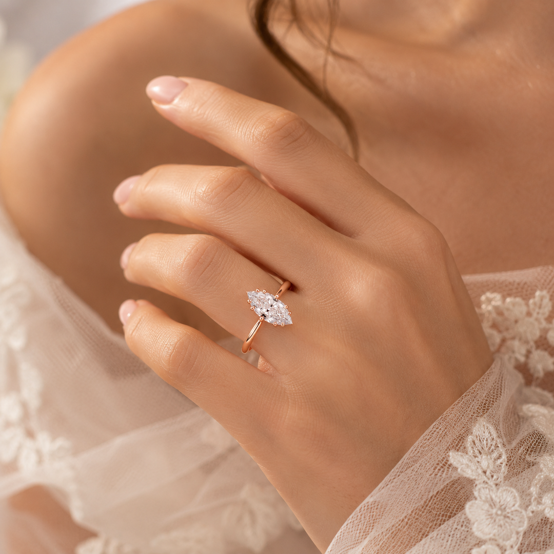Marquise Solitaire Diamond Ring in Rose Gold