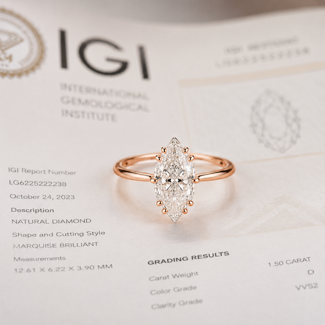 Marquise Solitaire Diamond Ring in Rose Gold