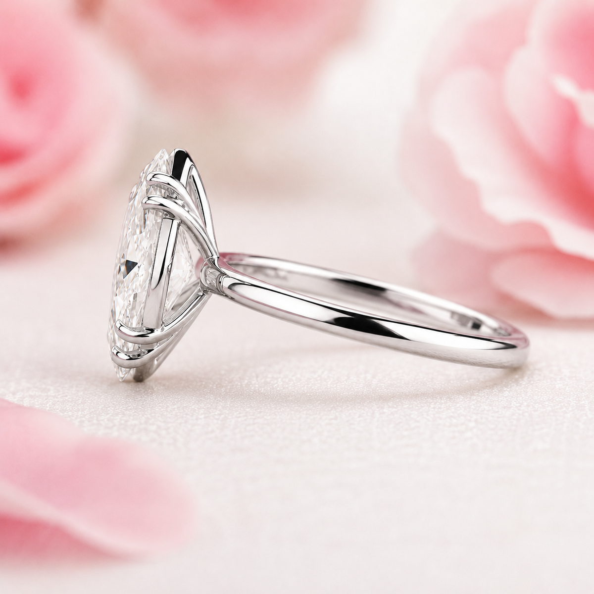 Marquise solitaire diamond ring in 925 sterling silver