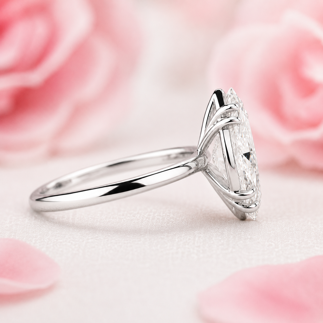 Marquise Solitaire Diamond Ring in 925 Sterling Silver