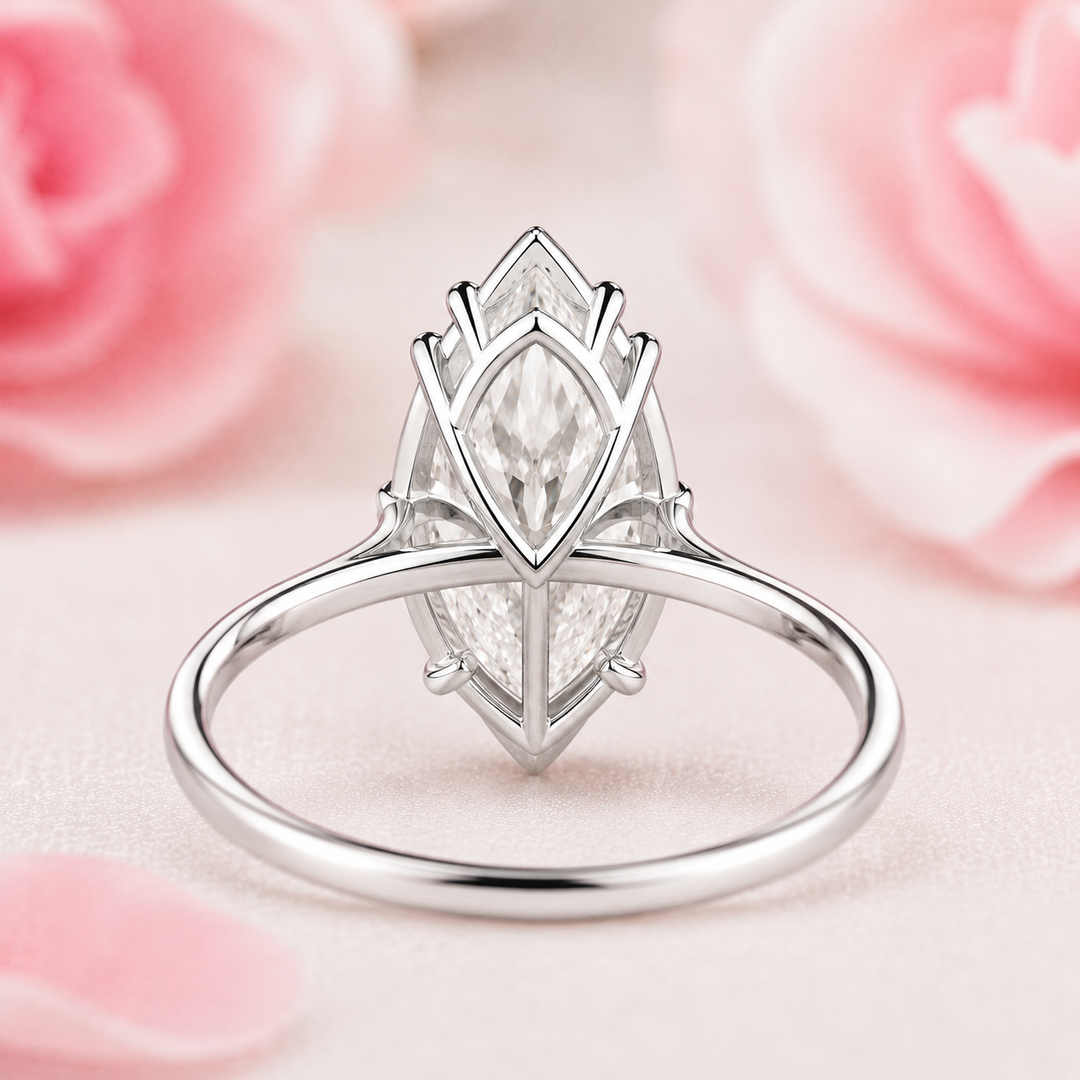 Marquise Solitaire Diamond Ring in 925 Sterling Silver