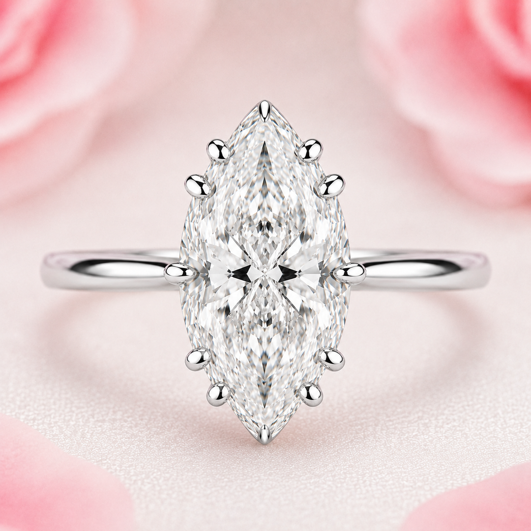Marquise Solitaire Diamond Ring in 925 Sterling Silver
