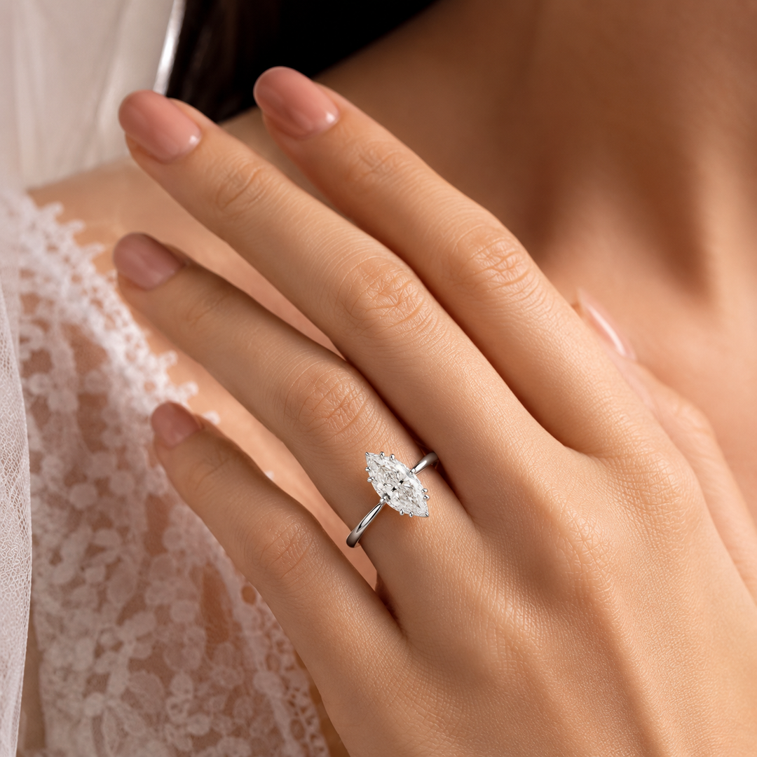 Marquise Solitaire Diamond Ring in White Gold
