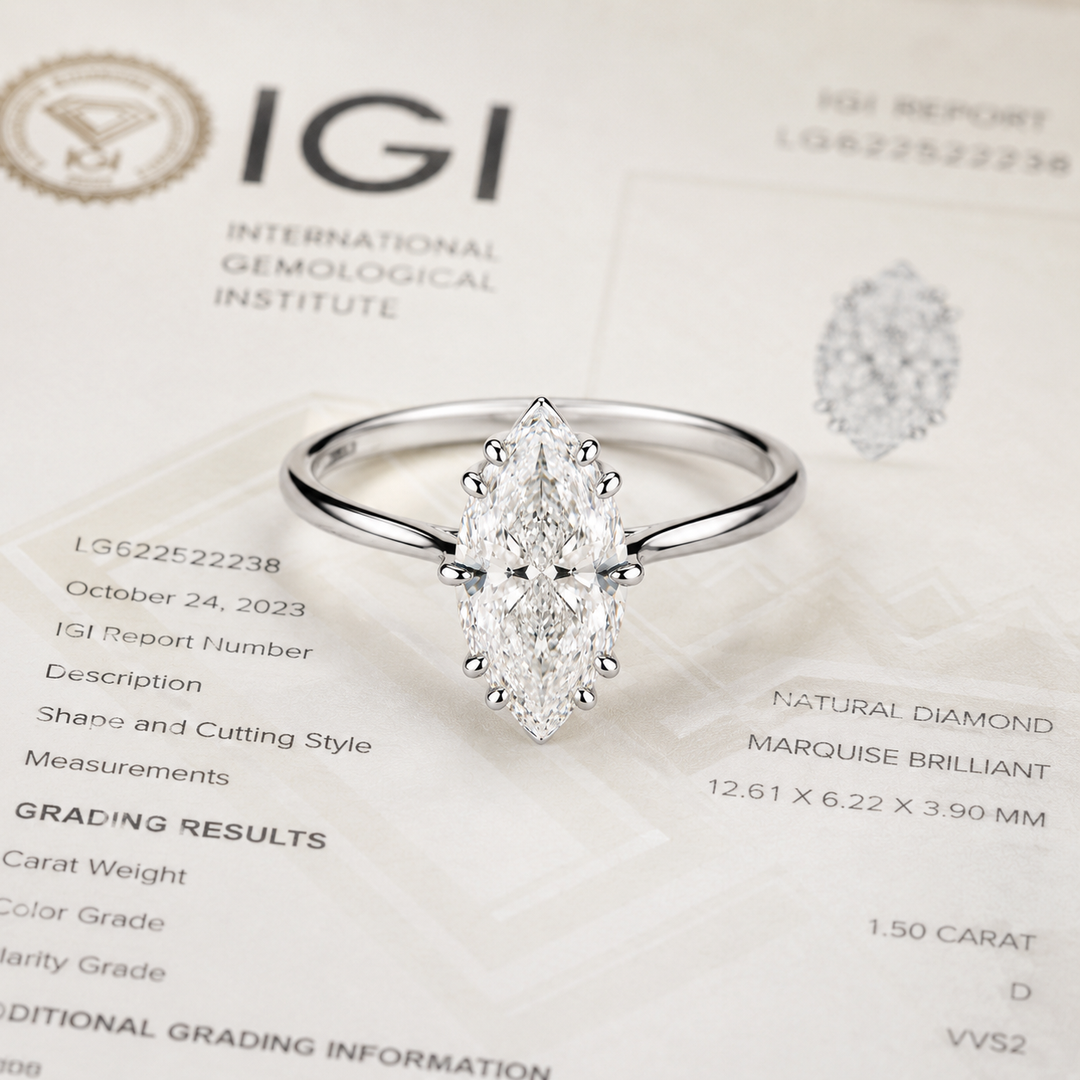 Marquise Solitaire Diamond Ring in 925 Sterling Silver