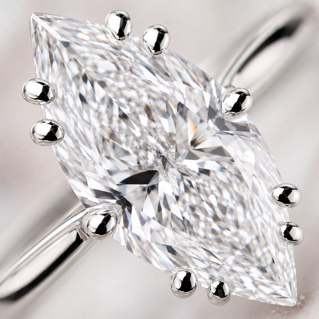 Marquise Solitaire Diamond Ring in 925 Sterling Silver
