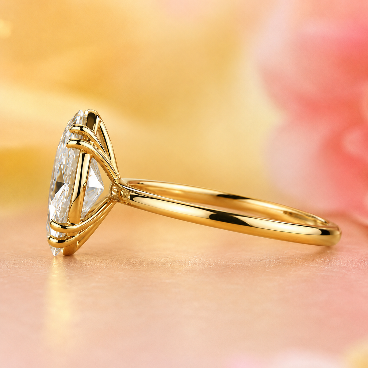 Marquise solitaire diamond ring in yellow gold