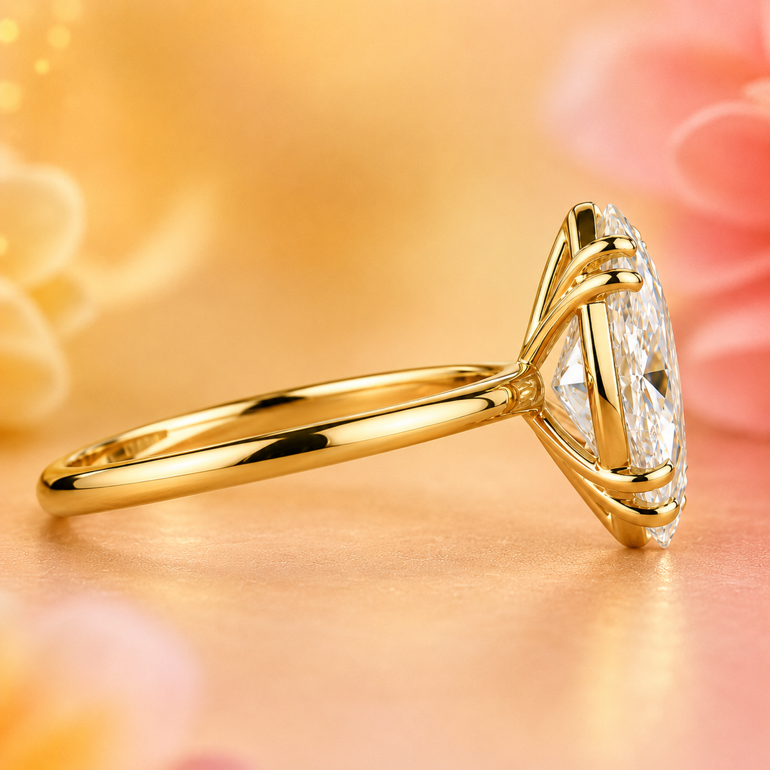 Marquise Solitaire Diamond Ring in Yellow Gold