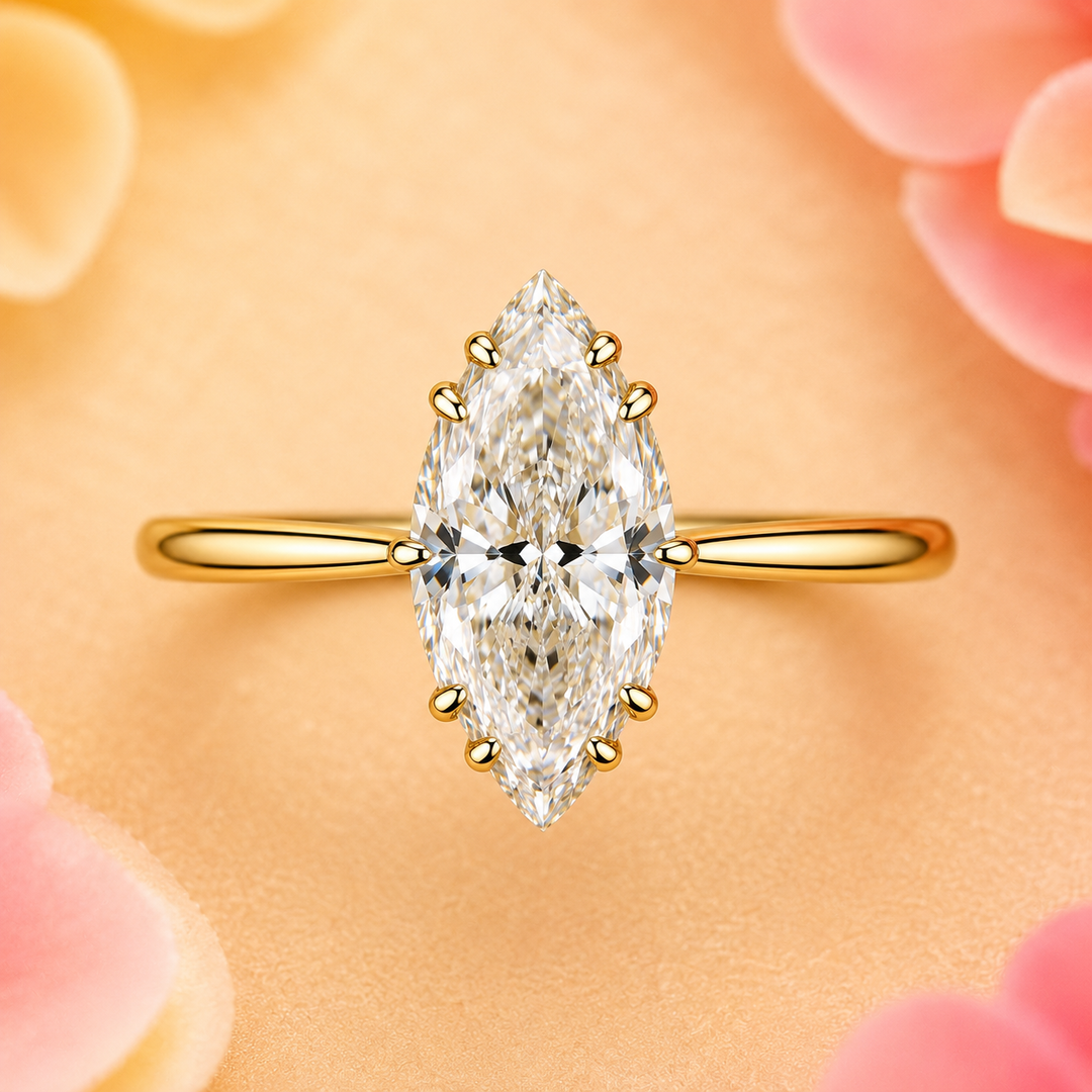 Marquise Solitaire Diamond Ring in Yellow Gold