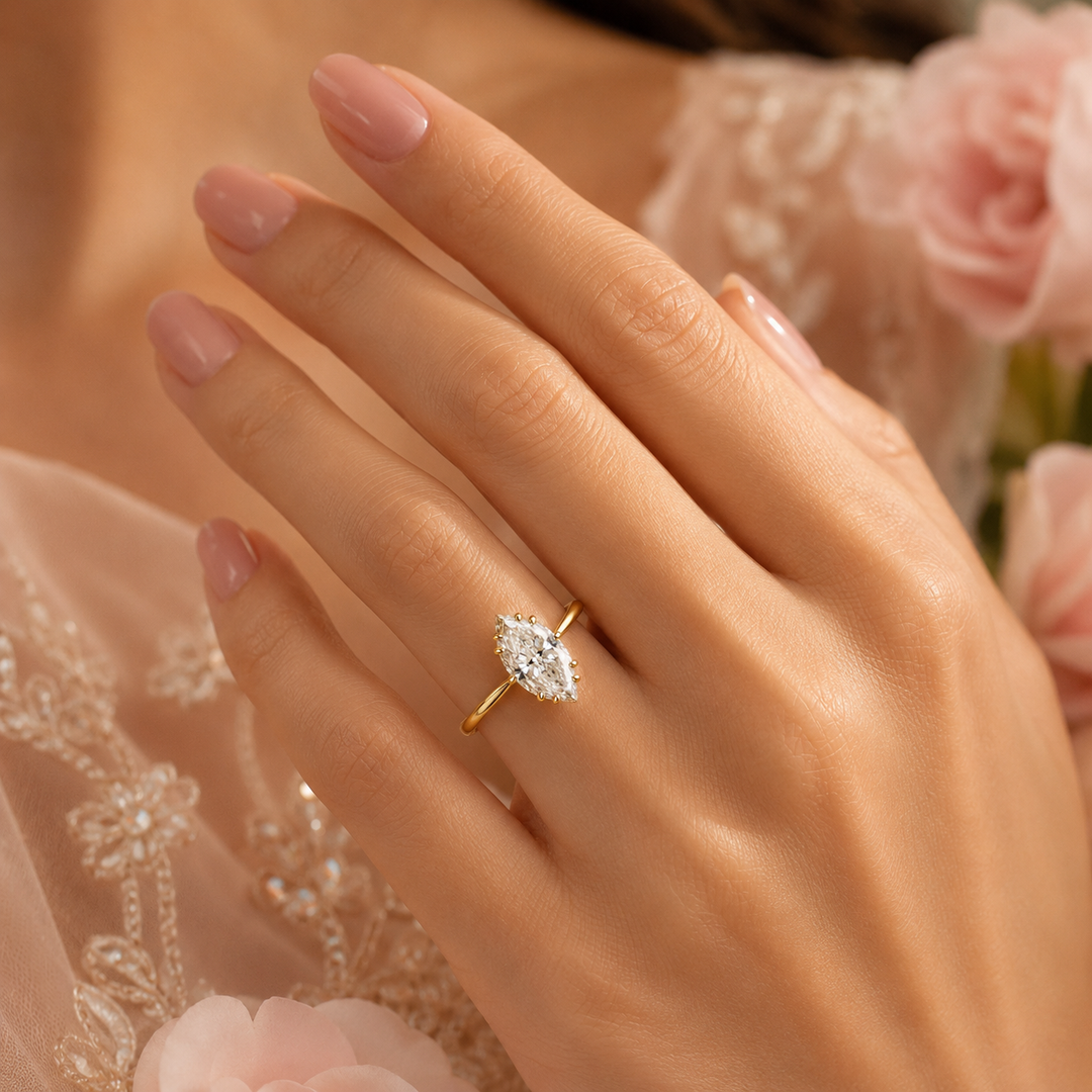 Marquise Solitaire Diamond Ring in Yellow Gold