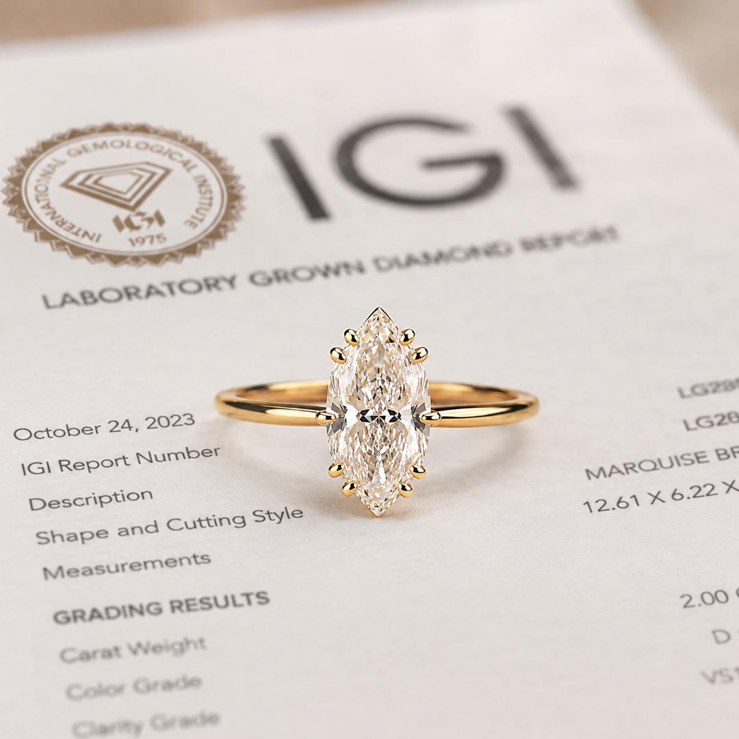 Marquise Solitaire Diamond Ring in Yellow Gold