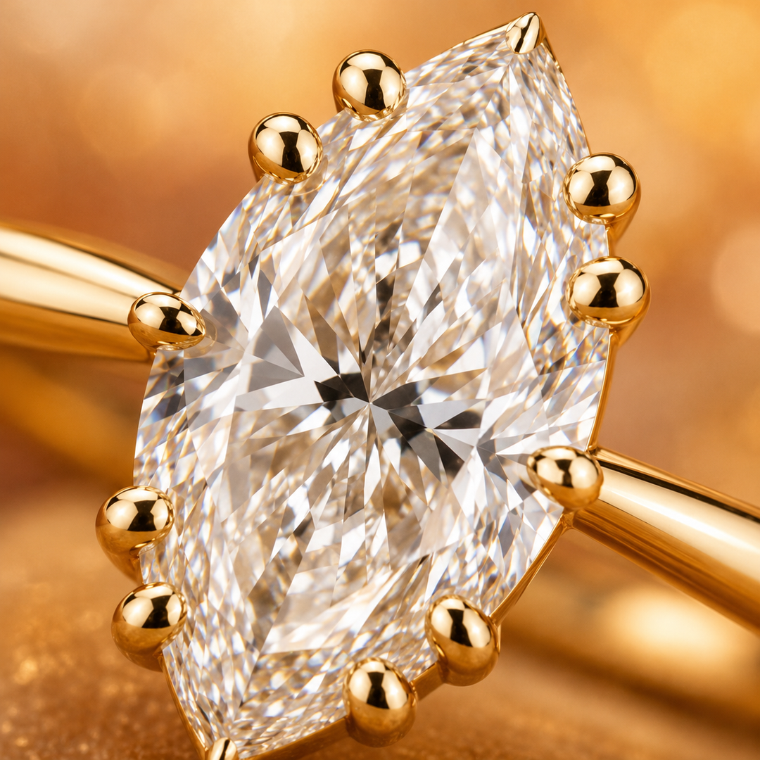 Marquise Solitaire Diamond Ring in Yellow Gold