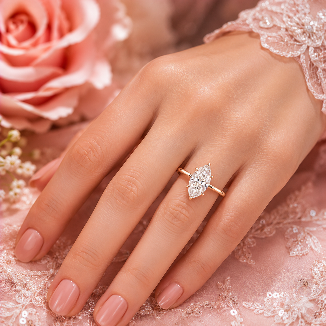 Marquise Solitaire Lab Grown Diamond Ring in Rose Gold