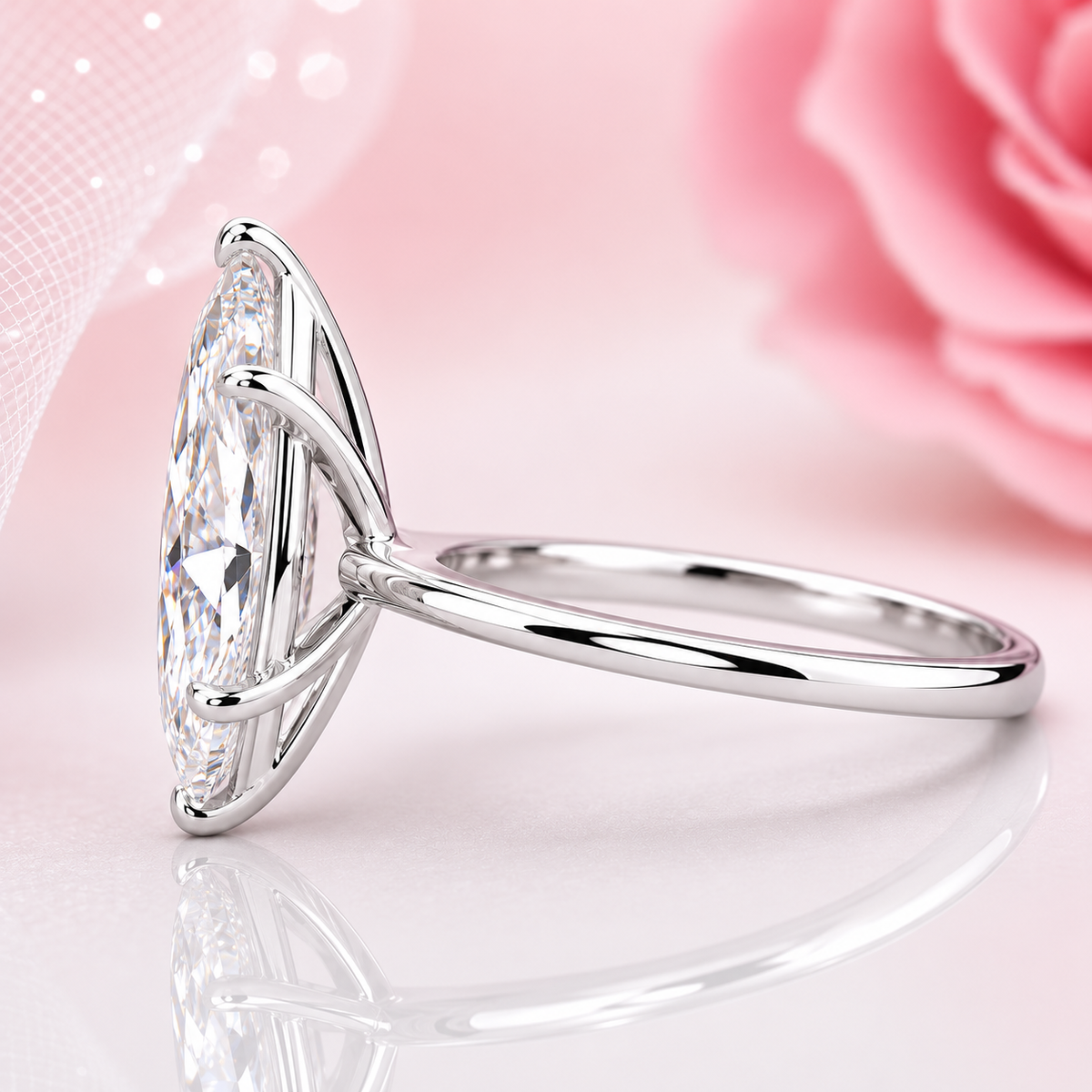 Marquise solitaire lab grown diamond ring in white gold