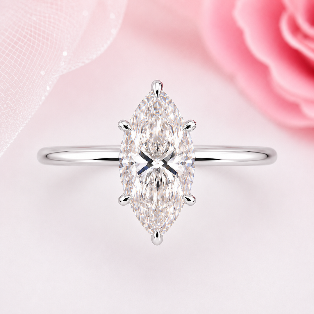 Marquise Solitaire Lab Grown Diamond Ring in 925 Sterling Silver