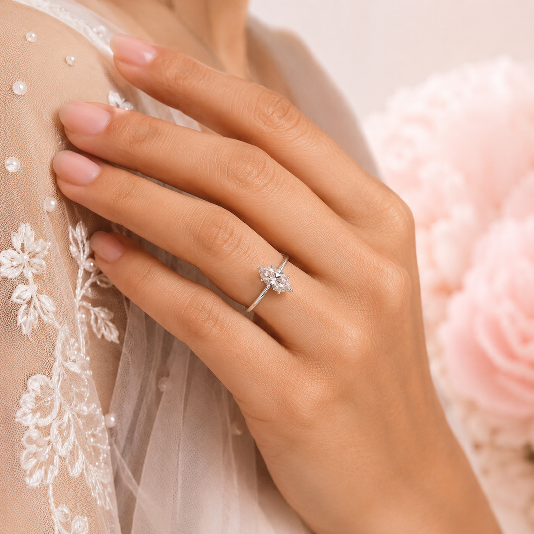 Marquise Solitaire Lab Grown Diamond Ring in White Gold